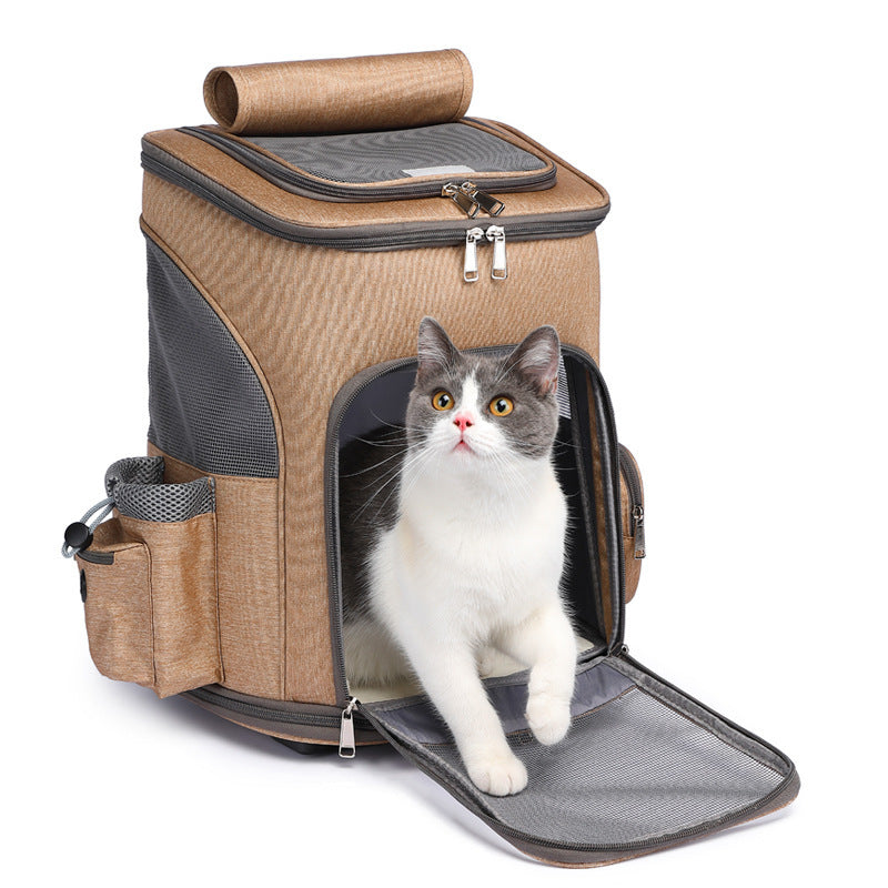 Portable Folding Trolley Pet Backpack Traveling Cat Backpack With Universal Wheel Trolley Pet Bag - CAPTURE360 5 CAPTURE360