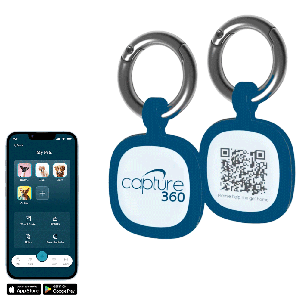 Capture 360 Silent Silicone Smart Pet ID Tag - With NFC & QR Code technology - CAPTURE360 CAPTURE360