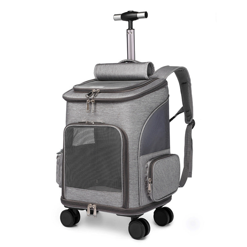 Portable Folding Trolley Pet Backpack Traveling Cat Backpack With Universal Wheel Trolley Pet Bag - CAPTURE360