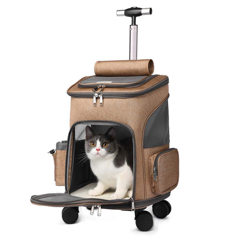 Portable Folding Trolley Pet Backpack Traveling Cat Backpack With Universal Wheel Trolley Pet Bag - CAPTURE360