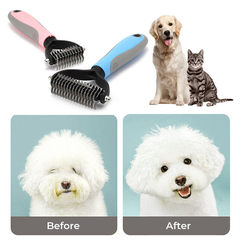 Grooming Brush For Pet Dog Cat Deshedding Tool Rake Comb Fur Remover Reduce 2-Side Dematting Tool For Dogs Cats Pets Grooming Brush Double Sided Shedding And Dematting Undercoat Rake Hair Removal Comb - CAPTURE360