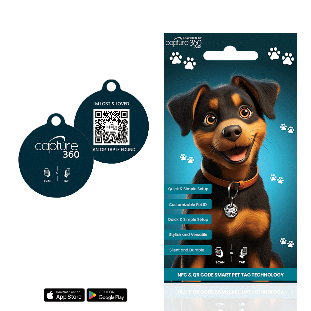 Capture 360 NFC and QR Code Smart Pet ID Tag - Digital Epoxy Dog & Cat Collar Tag for Easy Pet Identification - Durable, Waterproof, and Fast Owner Contact - CAPTURE360 CAPTURE360